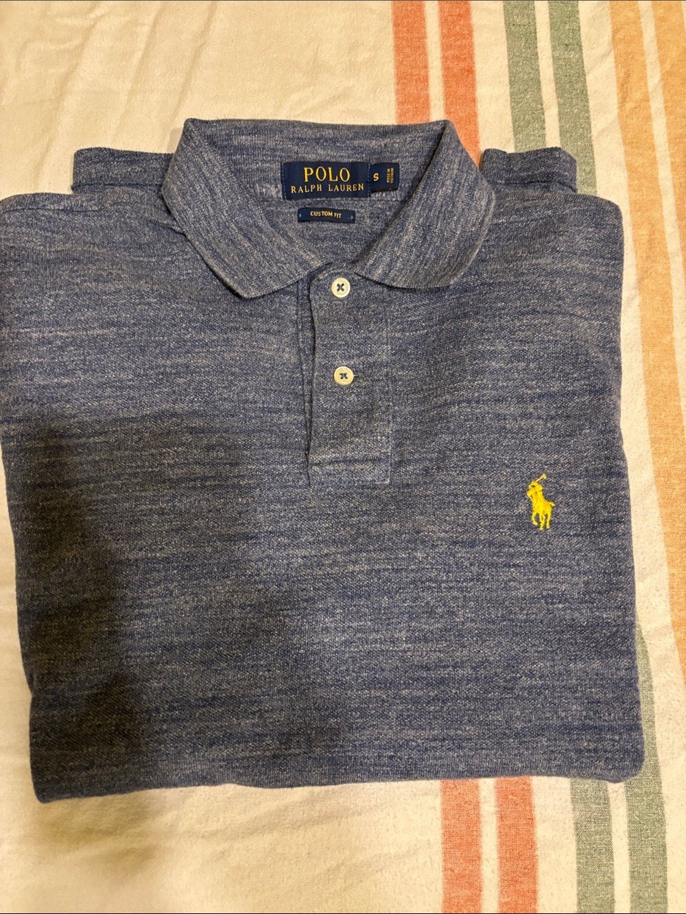 Polo by Ralph Lauren Heathered Blue Short-Sleeve Polo with Yellow Pony